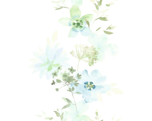 Papier peint intissé 81624 Kylie pastel fleurs blanc vert Peinture aquarelle de motif floral