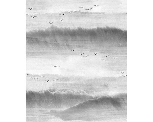 Papier peint intissé 81628 Kylie oiseaux gris Papier peint avec motif d''oiseaux et représentation de paysage