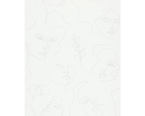 Vliestapete 82435 Kylie Textiloptik weiss Tapete mit durchgehenden Frauengesichtsilhouetten und floralen Elementen