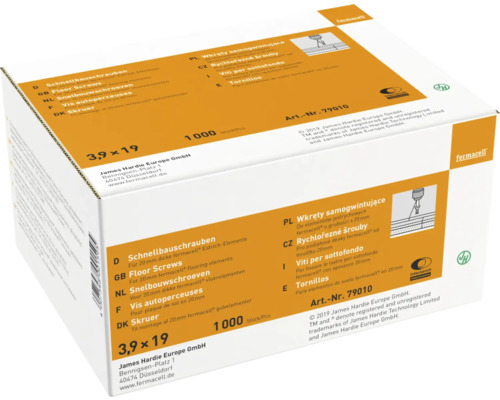 fermacell Schnellbauschrauben für Estrichelement 3,9 x 19 mm Pack = 1000 St Box mit Schnellbauschrauben 3,9 x 19 Millimeter für 20 Millimeter dicke Estrich Elemente von Fermacell, 1000 Stück