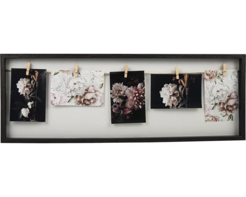 Cadre Collage noir 70x25 cm 5 photos avec pinces en bois