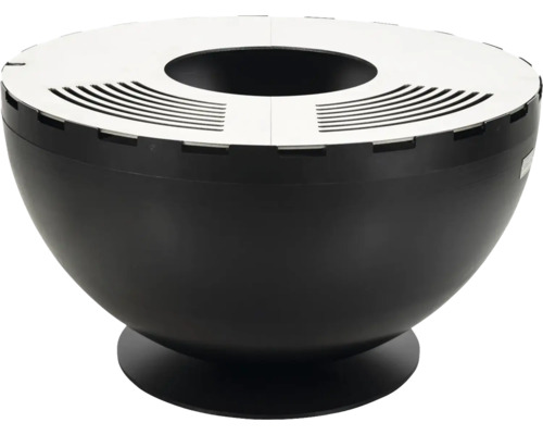 Feuerstelle aus Stahl mit runder Form und Belüftungsschlitzen