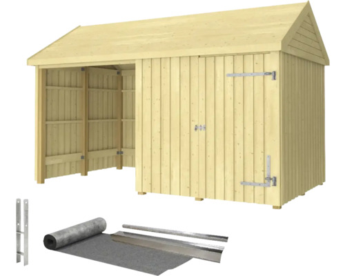 Holzgarage mit Anbau und Zubehör für den Aussenbereich