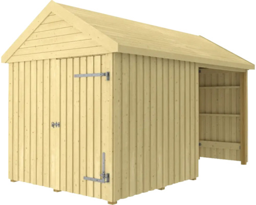Gerätehaus PLUS Classic Multi Gartenhaus 10 m² 2 Module mit Einzeltür und geschlossener/offener Front inkl. Dachpappe/Aluminiumguss/H-Pfostenfüße