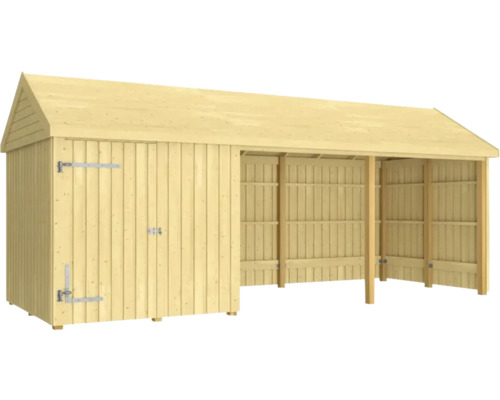 Gerätehaus PLUS Classic Multi Gartenhaus 14,5 m² 3 Module mit Einzeltür und offener Front