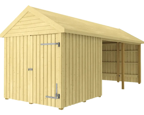 Gerätehaus PLUS Classic Multi Gartenhaus 14,5 m² 3 Module mit Einzeltür und offener Front inkl. Dachpappe/Aluminiumleisten/H-Pfostenfüße