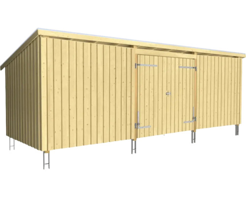 Gerätehaus PLUS Nordic Multi Gartenhaus 14 m² 3 Module mit Doppeltür und geschlossener Front inkl. Dachpappe/Aluminiumleisten/Pfostenfüße