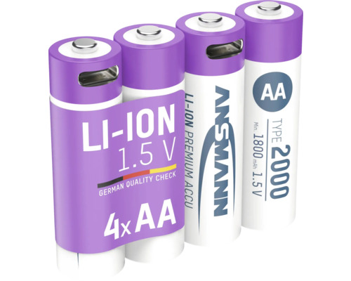 Ansmann Akkubatterie Li-lon Micro AA 4 Stück