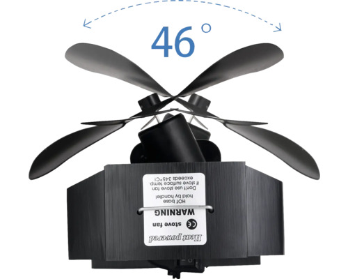 Ofenventilator mit einem Neigungswinkel von 46 Grad
