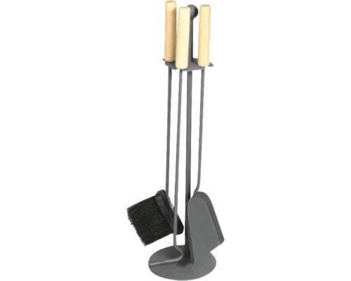 Kaminbesteck Bergen 3-teilig schwarz Kamingarnitur mit Schaufel, Besen und Schürhaken auf Ständer