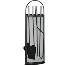 Kamingarnitur mit Schaufel, Besen, Schürhaken und Zange im Halter