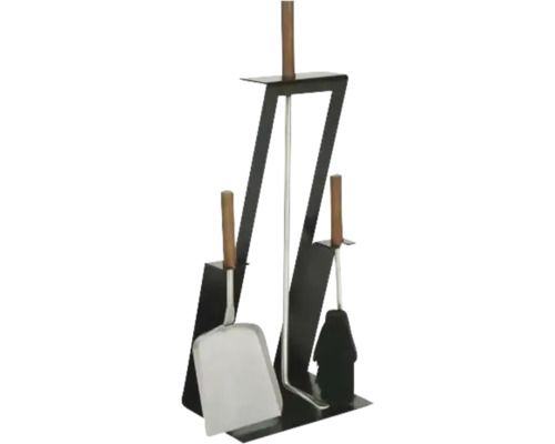 Kaminbesteck Malmö Premium 3-teilig schwarz Kaminbesteck mit Schaufel, Besen und Schürhaken auf Ständer