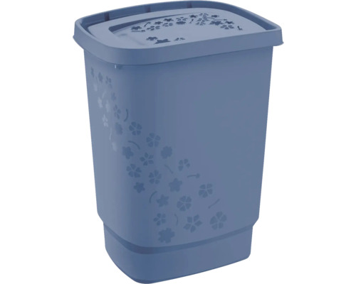 Coffre à linge Rotho FLOWERS 55 litres lxhxp 34.7x60.5x44.7 cm Horizon blue Panier à linge en plastique avec couvercle et motif floral