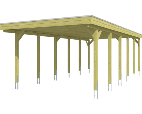 Holzcarport mit Flachdach und Pfosten auf Metallankern