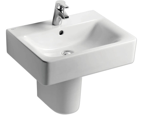 Lavabo blanc avec robinet et demi-colonne