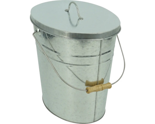 Ascheeimer Valo oval 15 Liter verzinkt Ovaler Metalleimer mit Deckel und Holzgriff