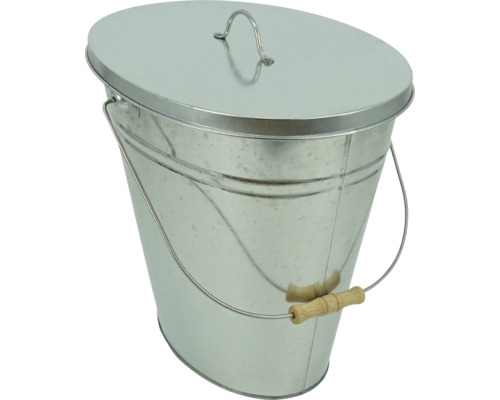 Ascheeimer mit Deckel 24 l Metall verzinkt Metall Eimer mit Deckel und Holzgriff