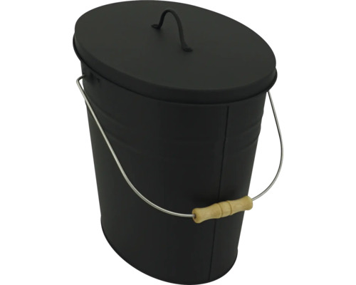 Ascheeimer Valo oval 15 Liter schwarz Schwarzer Komposteimer aus Metall mit Deckel und Tragegriff