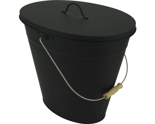 Ascheeimer Valo oval 24 Liter schwarz Schwarzer Ascheeimer mit Deckel und Tragegriff