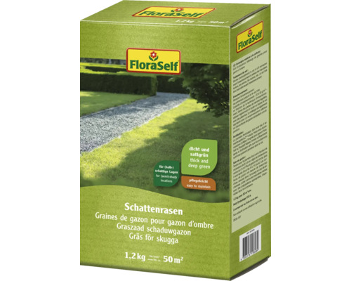 Zone ombragée FloraSelf semences de gazon 1,2 kg pour 50 m² Paquet de gazon d''ombre de 1,2 kg pour les endroits ombragés