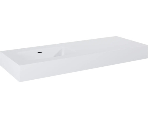 Jungborn DECEM Kompaktmarmor-Waschtisch Ablage rechts 121x46 cm weiss matt Rechteckiges Aufsatzwaschbecken aus Sanitärkeramik