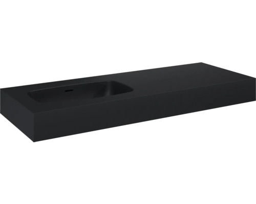 Jungborn DECEM Kompaktmarmor-Waschtisch Ablage rechts 121x46 cm schwarz matt Waschtisch aus Mineralguss mit rechteckigem Becken