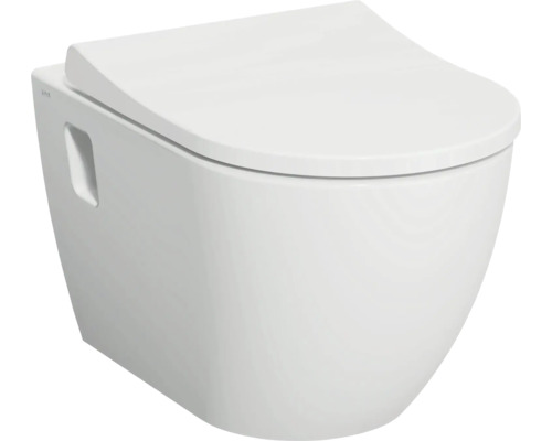 Kit de WC suspendu VitrA Mia cuvette à fond creux sans bride blanc brillant HygieneGlaze avec revêtement avec abattant WC 7511B003-6356