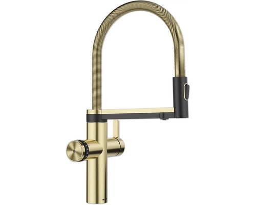 Robinet de cuisine aspect doré avec bec flexible