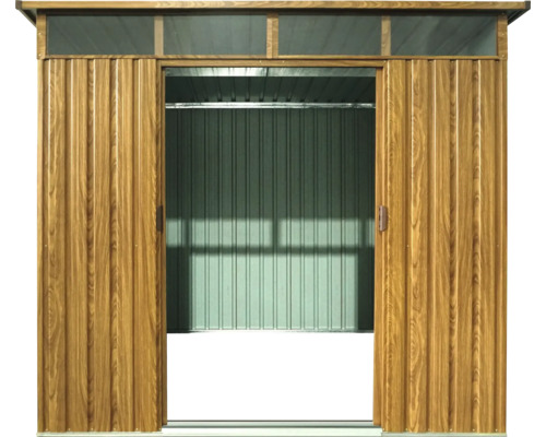 Abri de jardin avec portes coulissantes ouvertes