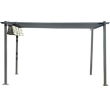 Freistehende graue Pergola mit Vorhängen