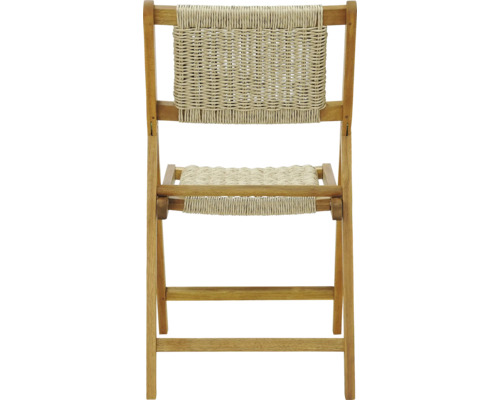 Holzklappstuhl mit geflochtener Sitzfläche und Rückenlehne