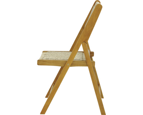 Holzklappstuhl mit geflochtener Sitzfläche, Seitenansicht