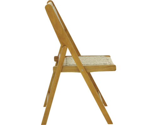 Holzklappstuhl mit geflochtener Sitzfläche, Seitenansicht