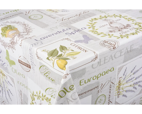 Nappe à motifs décoratifs imprimés citron, olive et lavande