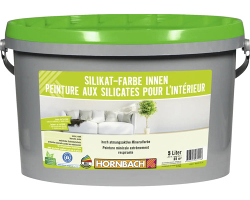 Peinture silicate minérale intérieure blanc 5 l Seau de peinture silicatée d''intérieur avec le logo Hornbach