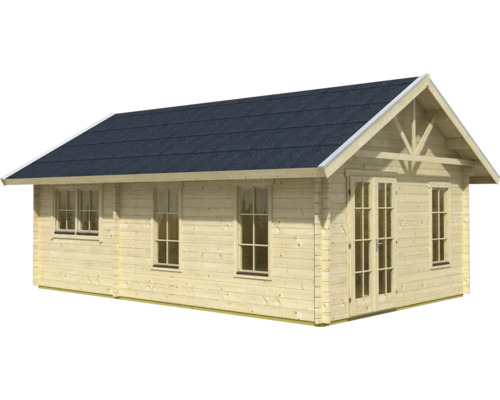 Maison de jardin en bois avec fenêtres et porte double