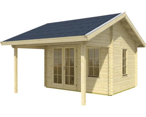 Abri de jardin en bois avec double porte, fenêtre et avant-toit