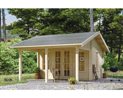 Blockbohlenhaus SKAN HOLZ Luzern Basishaus mit Fussboden 460 x 380 cm natur