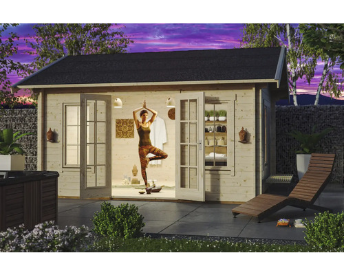 Chalet de jardin SKAN HOLZ Montreal chalet de base toit non isolable, avec plancher 420x300 cm naturel