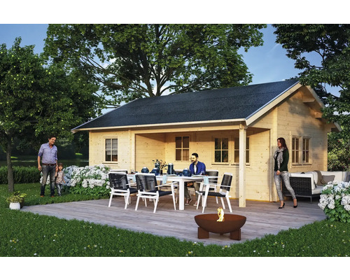 Blockbohlenhaus SKAN HOLZ Ontario Dachlattung, dämmbar, mit Fussboden 600x500 cm natur