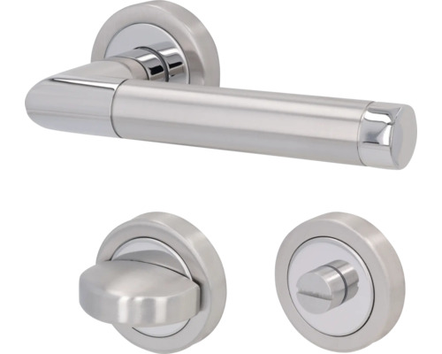 Garniture de poignée de porte avec bouton rotatif et rosaces en métal