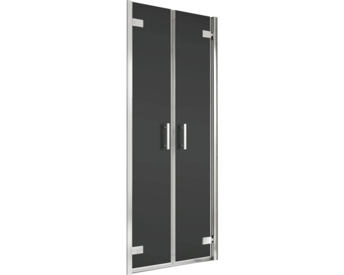 Porte de douche dans une niche avec porte battante SCHULTE Toura 80 cm profilé chrome décor verre gris tirant gauche tirant droite