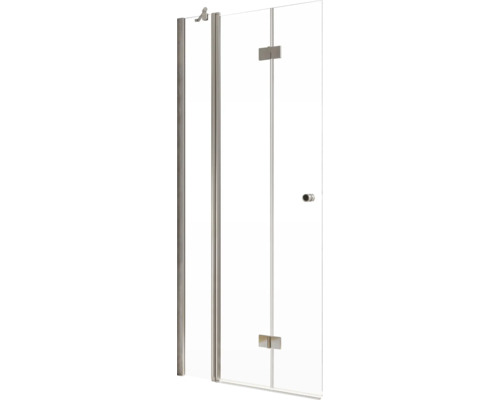 Cabine de douche à l'italienne avec porte à vantaux pliants avec partie fixe SCHULTE Garant 2.0 120 cm profilé chrome verre transparent tirant gauche poignée tampon