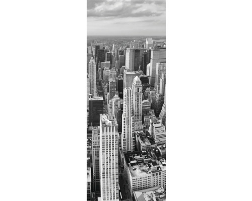 Panneau mural de douche SCHULTE Decodesign Manhattan 100 mm D19010252 646 Image en noir et blanc d''une silhouette de ville avec de hauts bâtiments