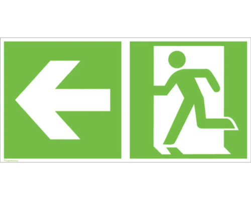 Plaque d'avertissement Issue de secours vers la gauche 300 x 150 mm luminescente Panneau d''évacuation avec flèche vers la gauche