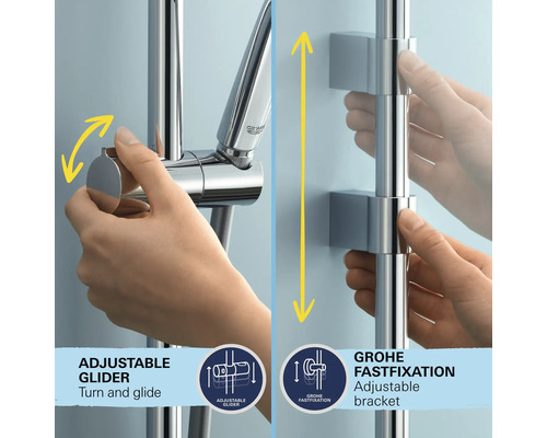 Grohe Duschstange mit verstellbarem Gleiter und verstellbarer Halterung