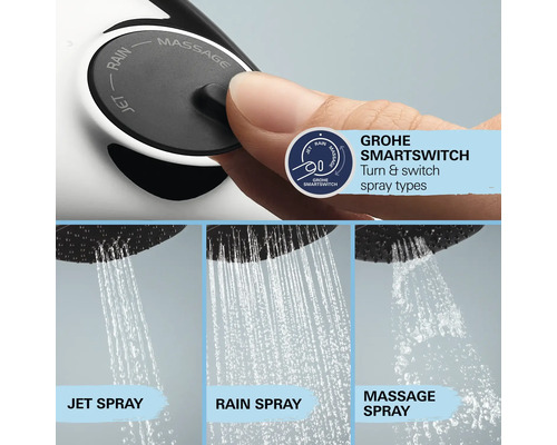 Grohe SmartSwitch Duschkopf mit Strahlarten: Jet, Rain und Massage