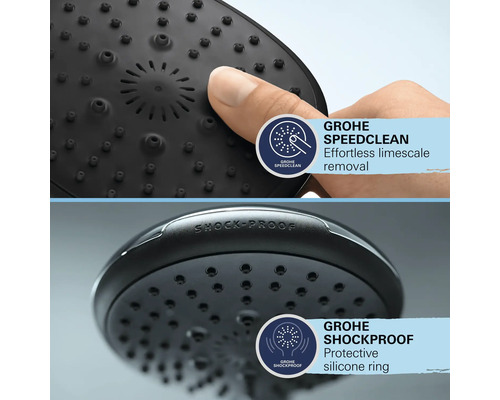Grohe Duschkopf mit SpeedClean Funktion zur mühelosen Kalkentfernung und Shockproof Schutzring.