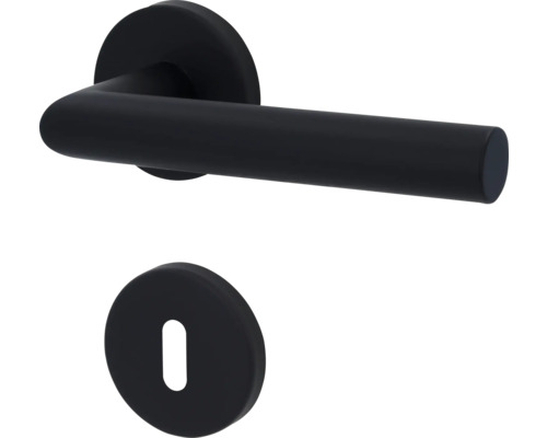 Garniture de porte noire avec poignée de porte et rosette de clé