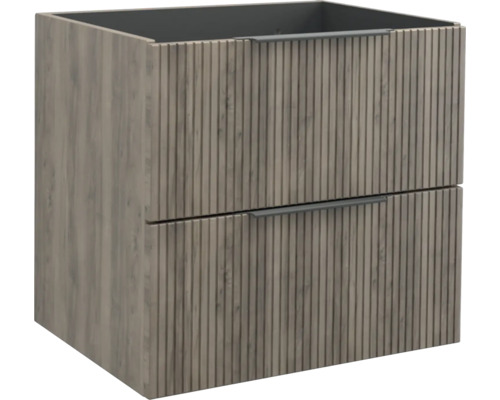 Jungborn Waschbeckenunterschrank QUATTRO BxHxT 60 x 55 x 46 cm Frontfarbe nussbaum geriffelt inkl. Einzelsiphon Badezimmer Unterschrank mit zwei Schubladen und geriffeltem Holzdekor
